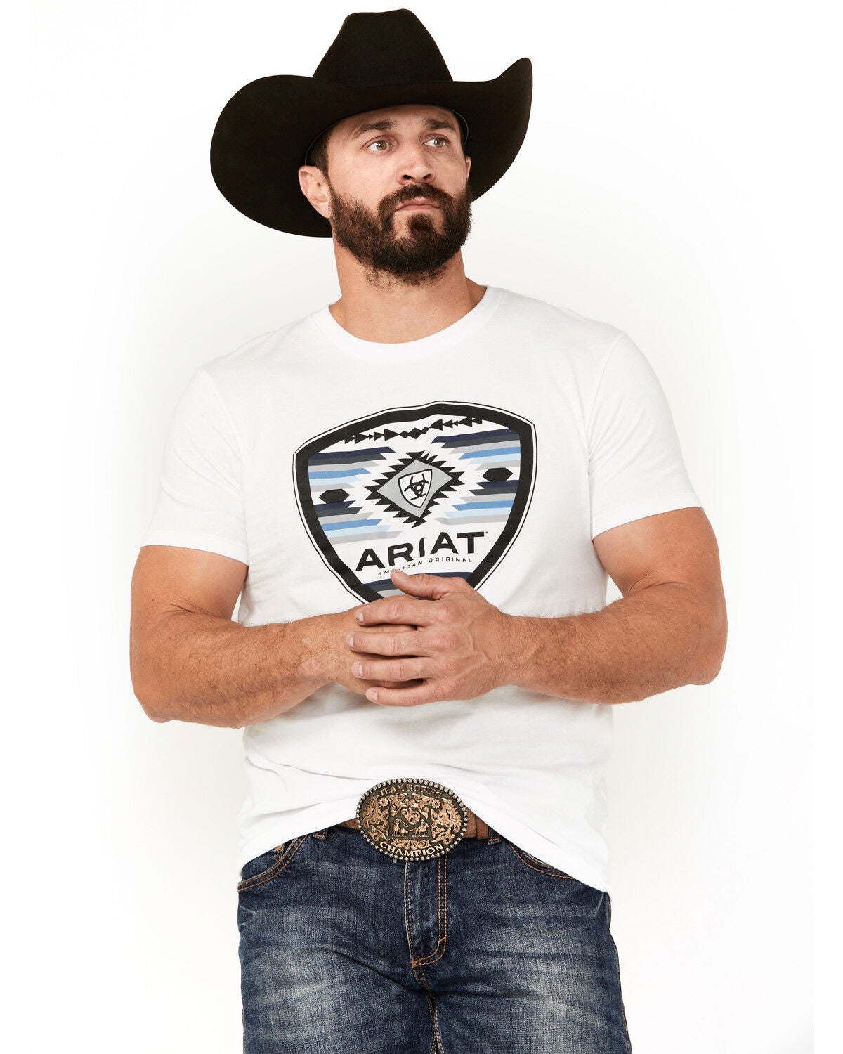 Ariat Men's Boot Barn Exclusive Geo Logo Short Sleeve Graphic T-Shirt, White, hi-res