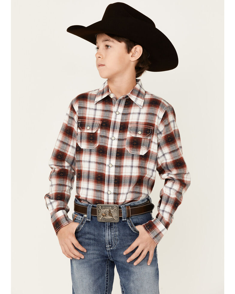 Ariat Boys' Hayne Retro Plaid Long Sleeve Snap Western Shirt , Multi, hi-res