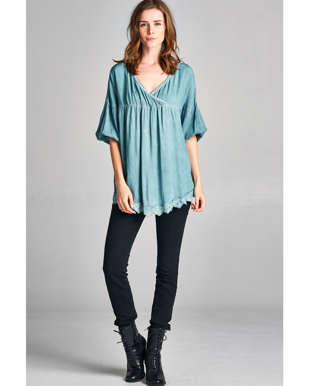 Image #2 - Hyku Women's Faded Floral Crochet Hem Top , , hi-res