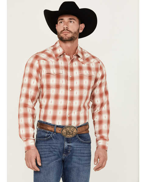Image #1 - Wrangler Retro Men's Plaid Print Long Sleeve Snap Performance Western Shirt , Rust Copper, hi-res