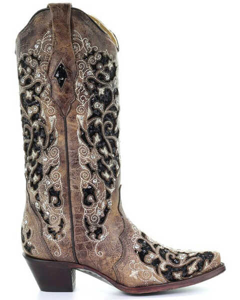 Image #2 - Corral Women's Floral Embroidered Western Boots - Snip Toe, Brown, hi-res