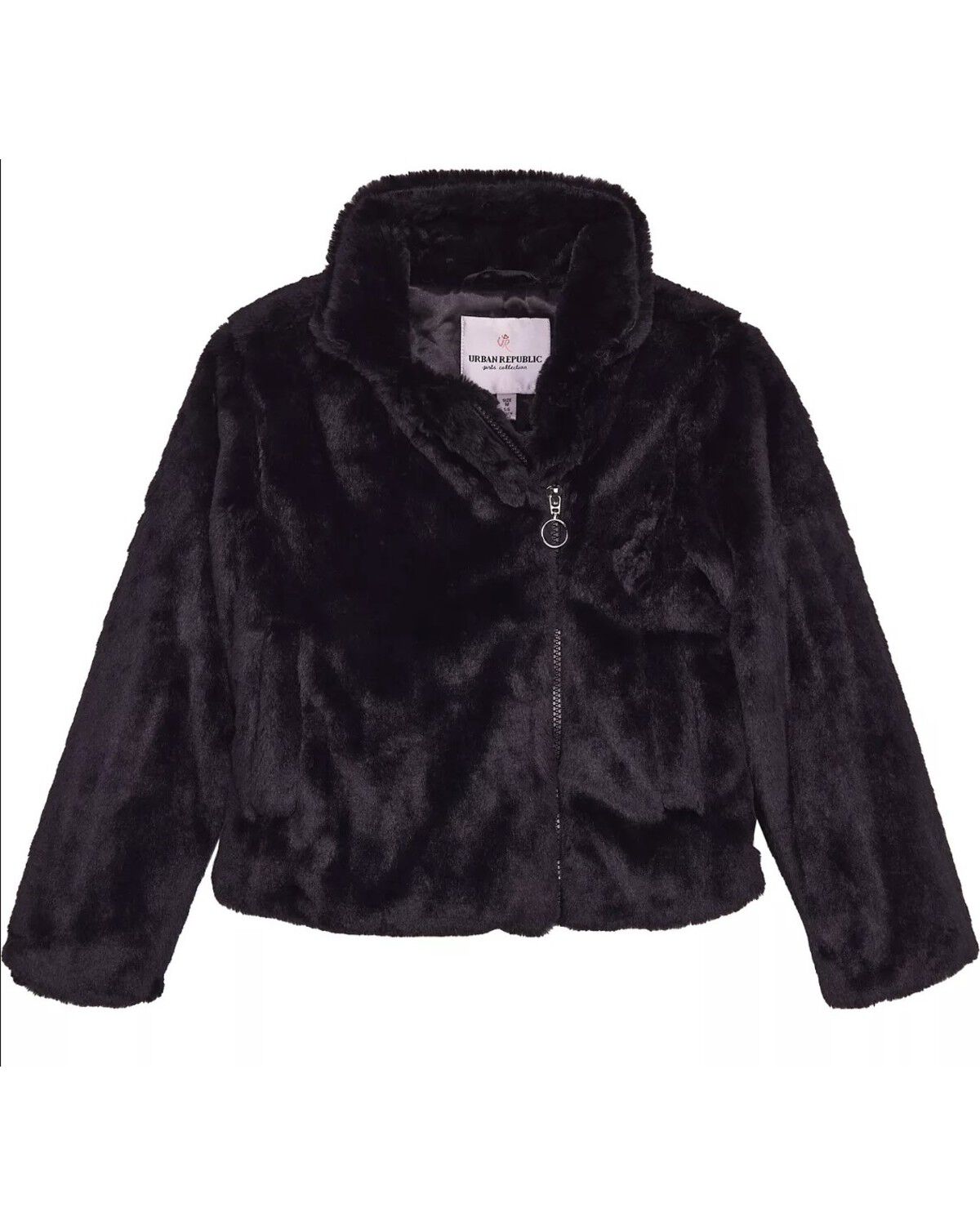 Image #1 - Urban Republic Girls' Faux Fur Moto Jacket, Black, hi-res