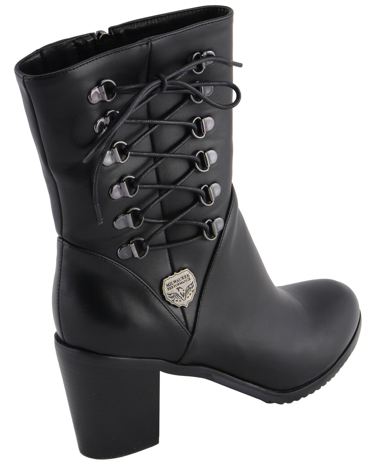 Image #9 - Milwaukee Leather Women's Laced Side Riding Boots - Round Toe, Black, hi-res
