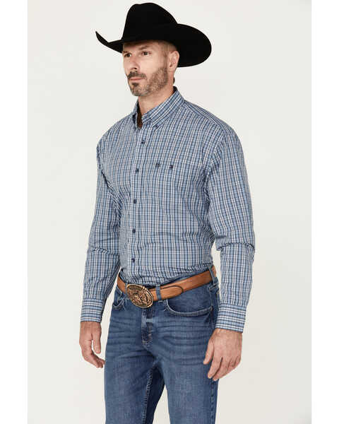 Image #3 - Wrangler Men's Classica Plaid Print Long Sleeve Button-Down Western Shirt - Big , Blue, hi-res