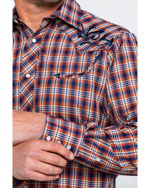 Image #4 - Roper Men's Fancy Small Plaid Embroidered Long Sleeve Western Shirt  , Brown, hi-res