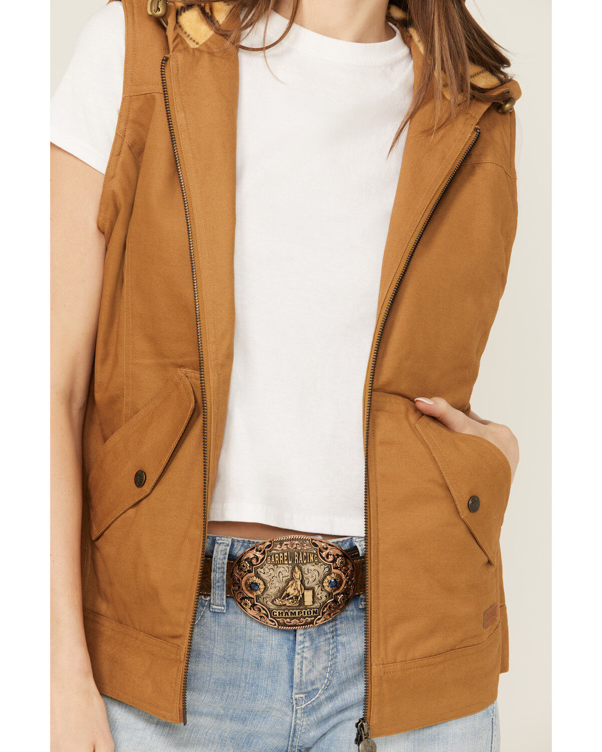 Image #3 - Outback Trading Co Women's Heidi Canvas Hooded Vest, Tan, hi-res