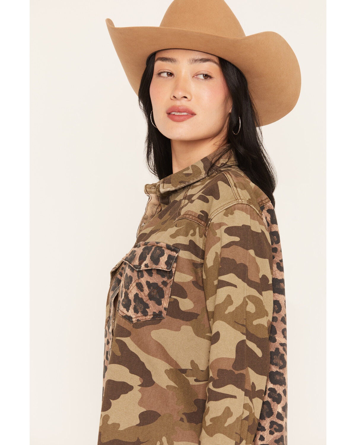Image #3 - Wrangler Women's Leopard Camo Print Boyfriend Long Sleeve Snap Shirt, Green, hi-res