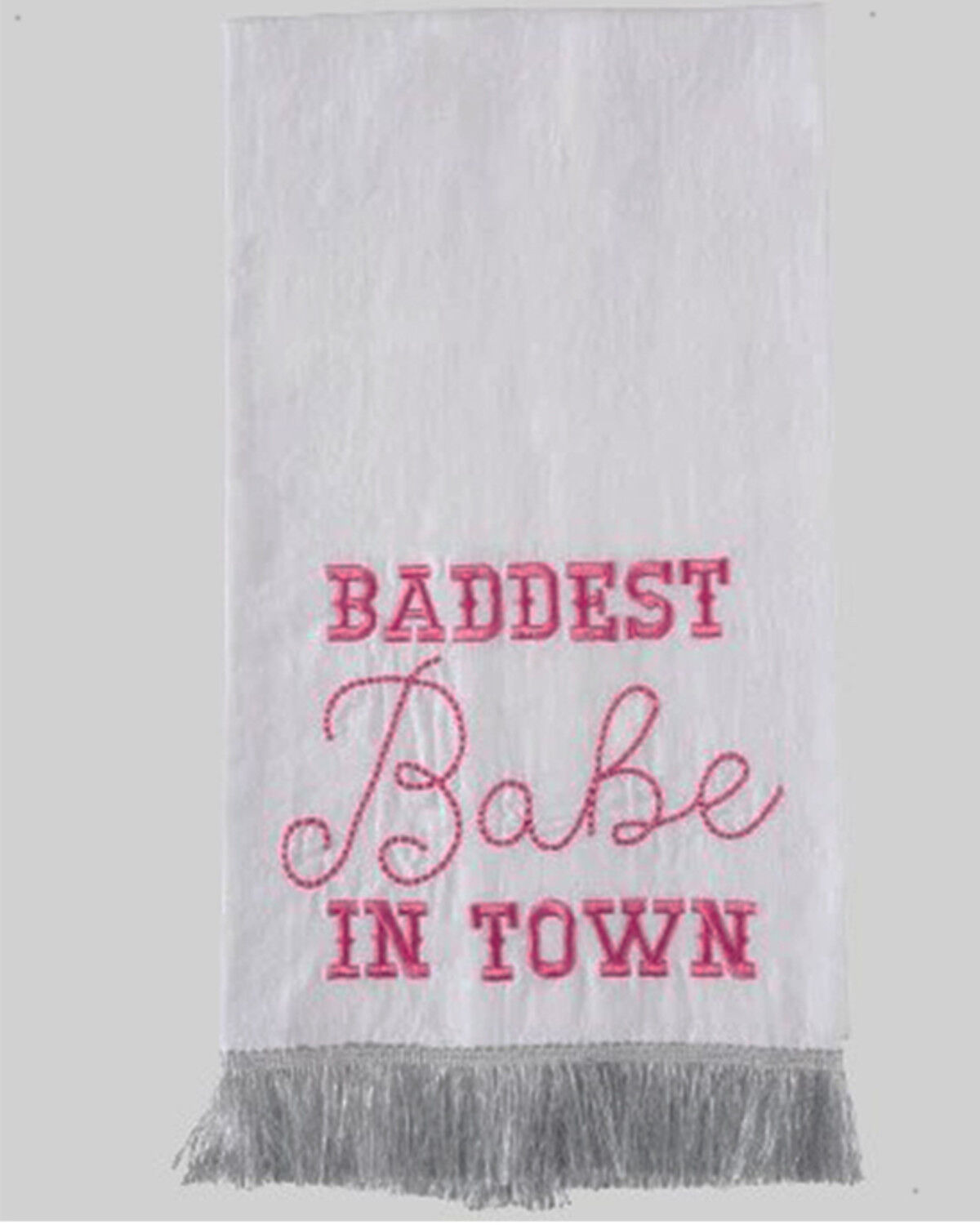 Image #1 - Totalee Gift Women's Baddest Babe in Town Silver Fringe Tea Towel, Pink, hi-res