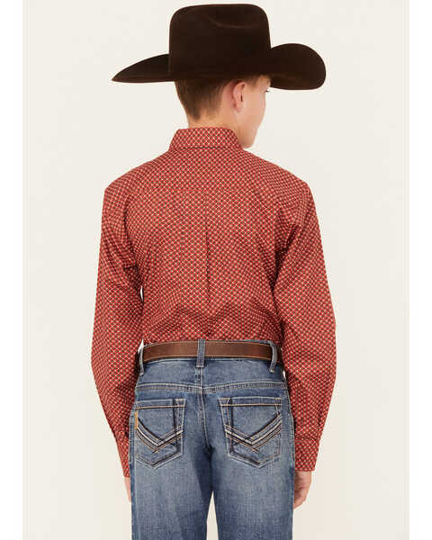 Image #4 - Cinch Boys' Geo Print Long Sleeve Button Down Western Shirt, Red, hi-res