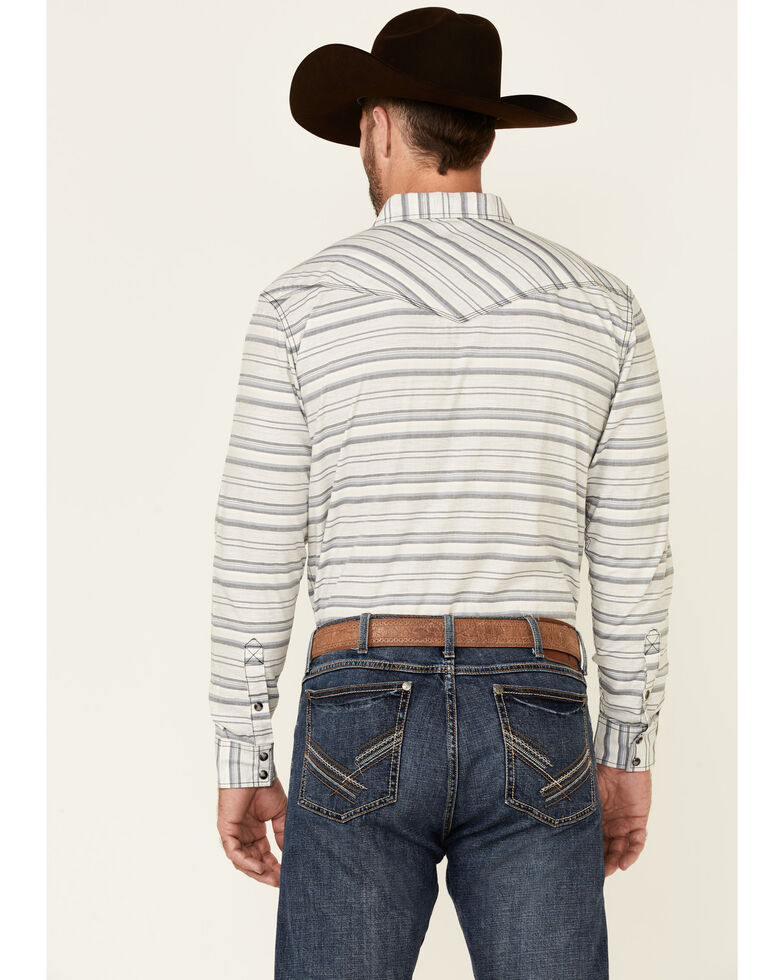 Moonshine Spirit Men's Line Dance Horizontal Stripe Long Sleeve Snap Western Shirt , Grey, hi-res