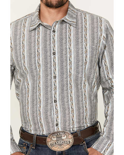 Image #3 - Gibson Trading Co Men's Rough Road Striped Print Long Sleeve Button-Down Western Shirt , White, hi-res