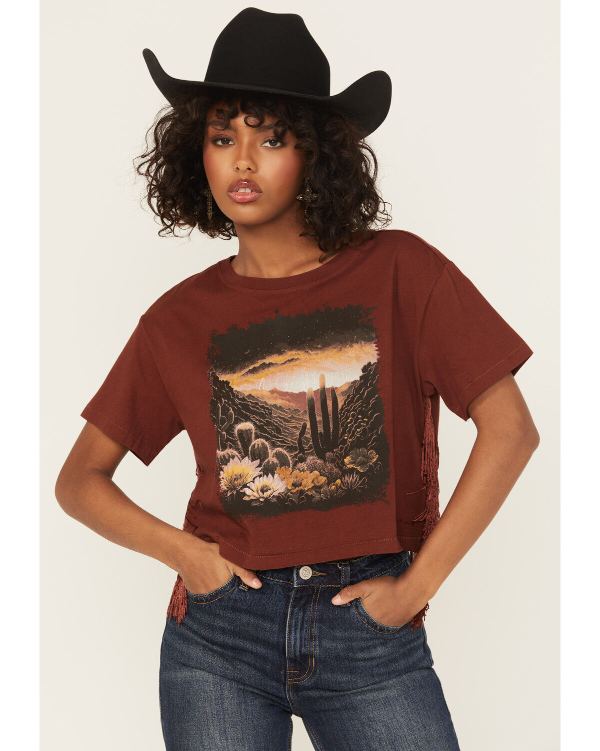 Image #1 - Shyanne Women's Fringe Scenic Short Sleeve Graphic Tee, Mahogany, hi-res