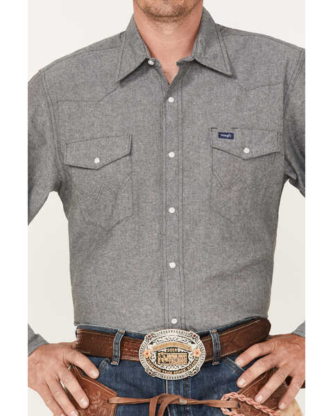 Image #3 - Wrangler Men's Moonless Night Solid Long Sleeve Snap Western Shirt , Dark Blue, hi-res