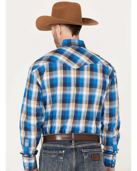 Image #4 - Roper Men's Amarillo Plaid Print Long Sleeve Western Snap Shirt, Blue, hi-res