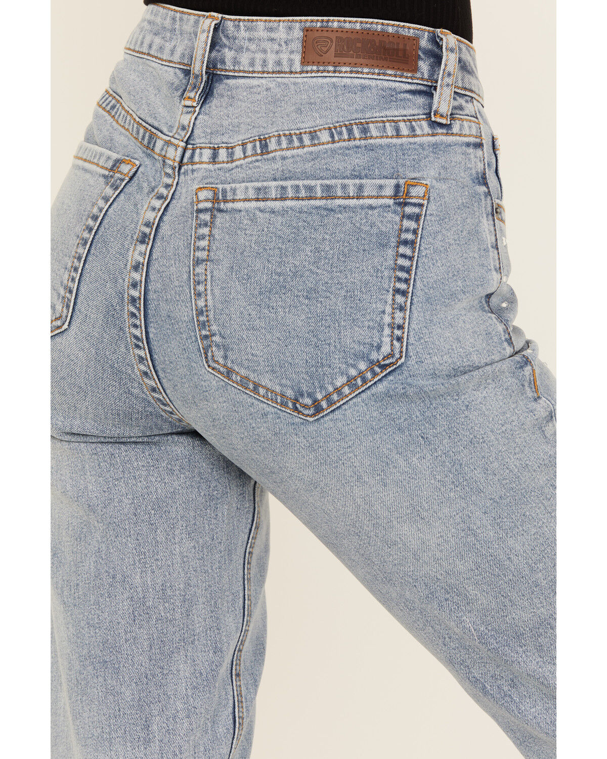 Image #4 - Rock & Roll Denim Women's Light Wash High Rise Rhinestone Studded Bootcut Stretch Denim Jeans, Light Wash, hi-res