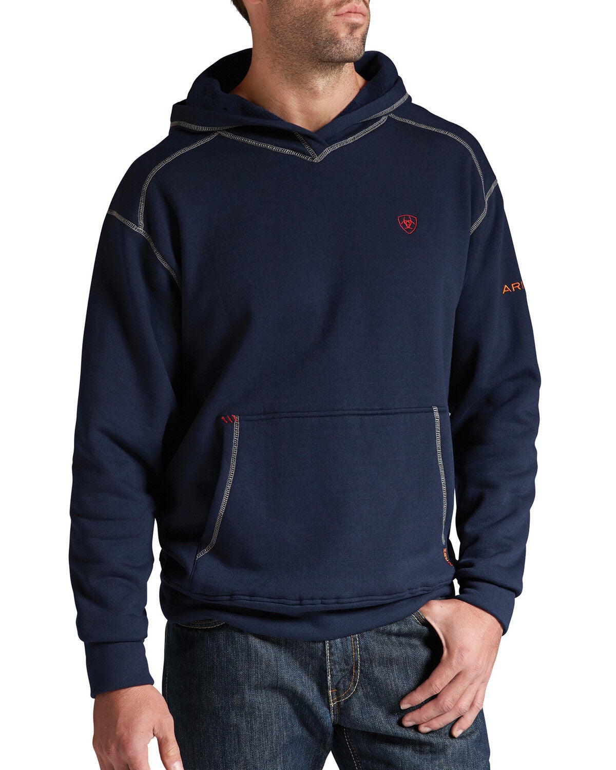 Ariat Men's Flame-Resistant Polartec Hooded Work Sweatshirt - Big and Tall, Navy, hi-res