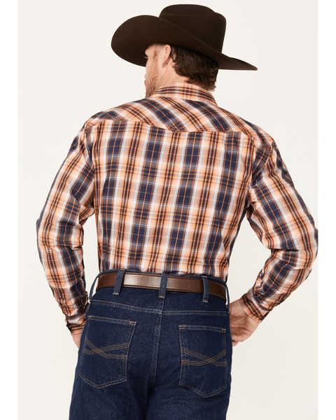 Image #4 - Cowboy Hardware Men's Hermosillo Plaid Print Long Sleeve Snap Western Shirt , Orange, hi-res