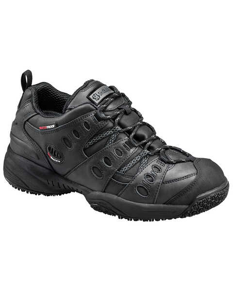 SkidBuster Men's Non-Slip Waterproof Leather Work Shoes - Round Toe, Black, hi-res