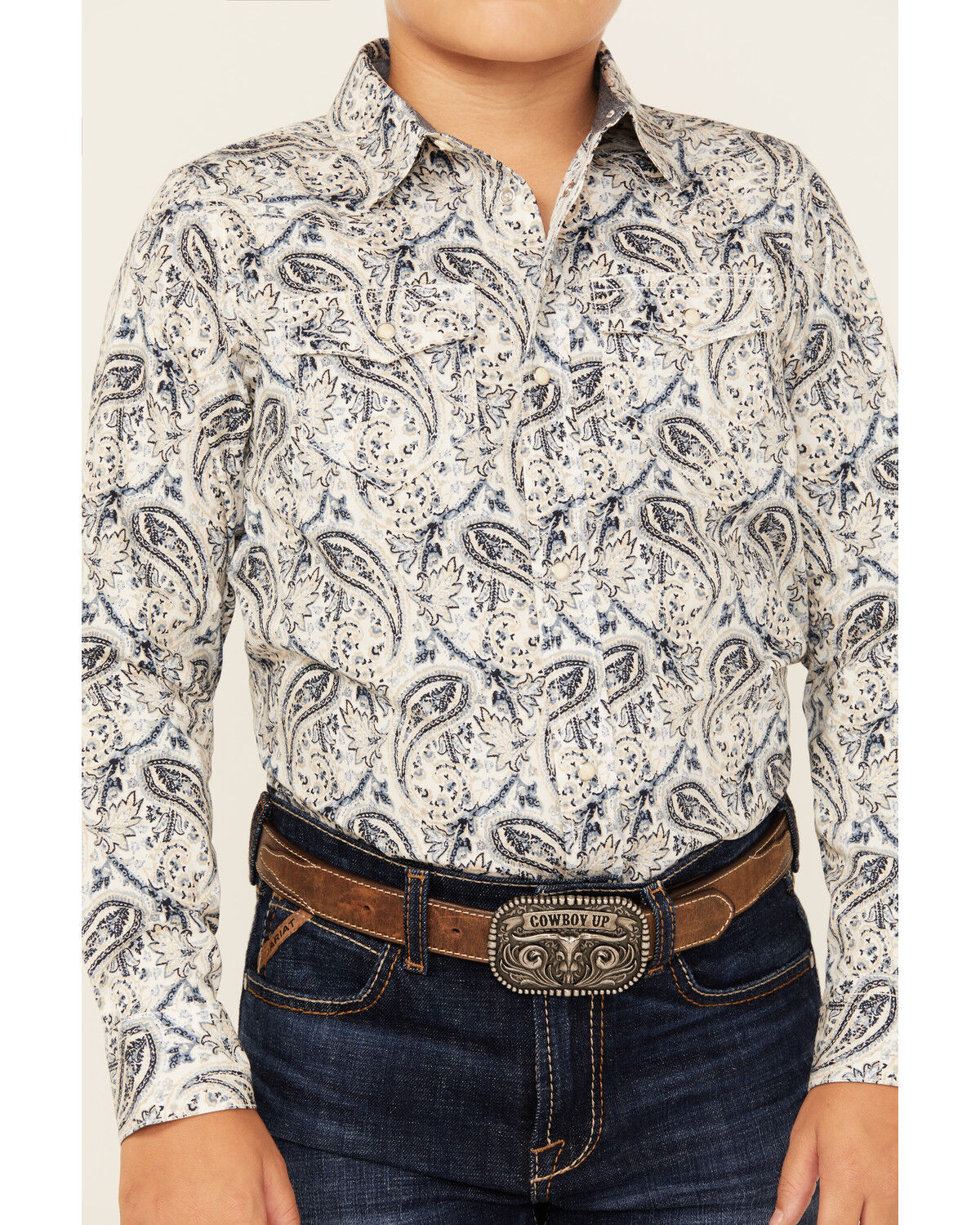 Image #3 - Cody James Boys' Rodeo Runway Paisley Print Long Sleeve Snap Western Shirt, Blue, hi-res