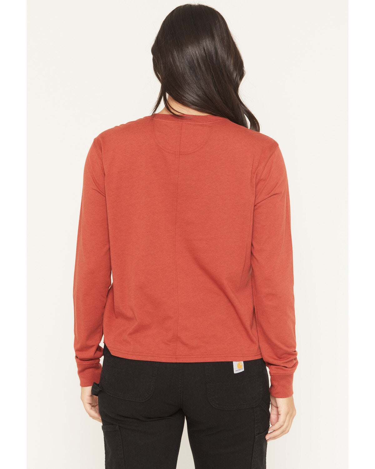 Image #4 - Carhartt Women's TENCEL&trade; Fiber Series Loose Fit Long Sleeve Crewneck Pocket T-Shirt, Red, hi-res