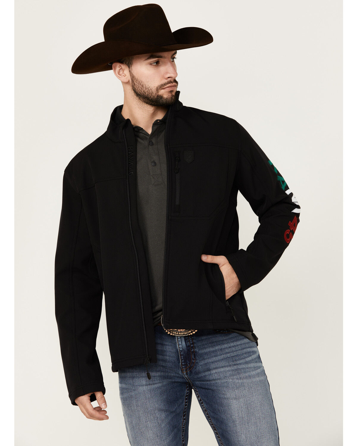 Image #2 - RANK 45® Men's Mexico Embroidered Seal Softshell Jacket, Black, hi-res