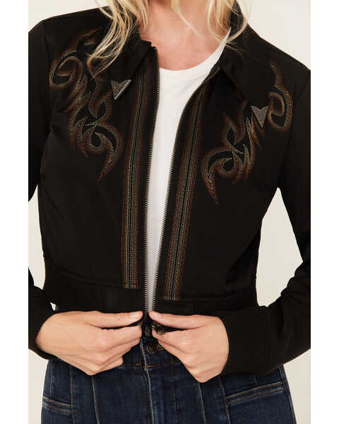 Image #3 - Shyanne Women's Embroidered Bomber Jacket , Black, hi-res