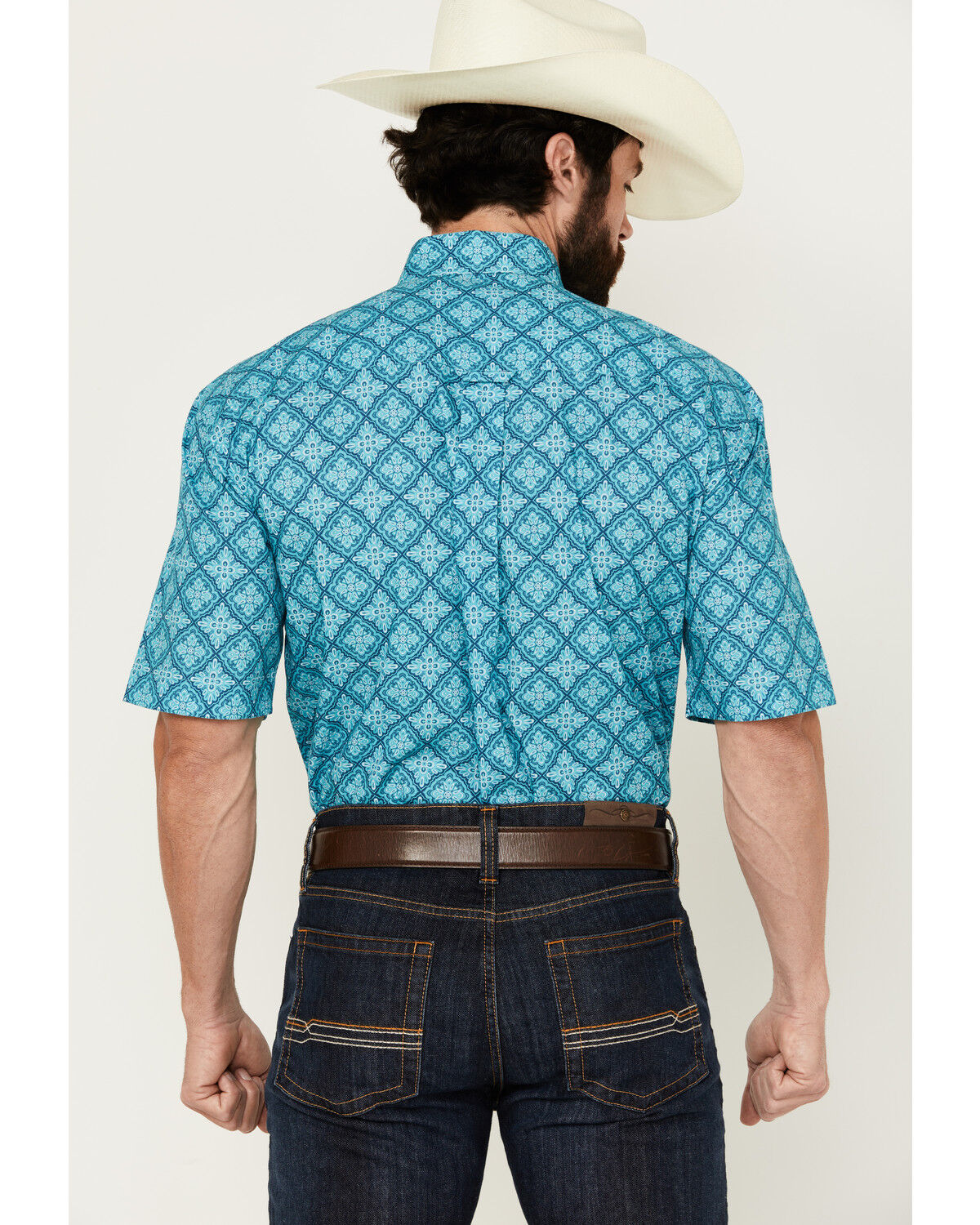 Image #4 - Roper Men's Amarillo Medallion Print Short Sleeve Button-Down Western Shirt, Turquoise, hi-res