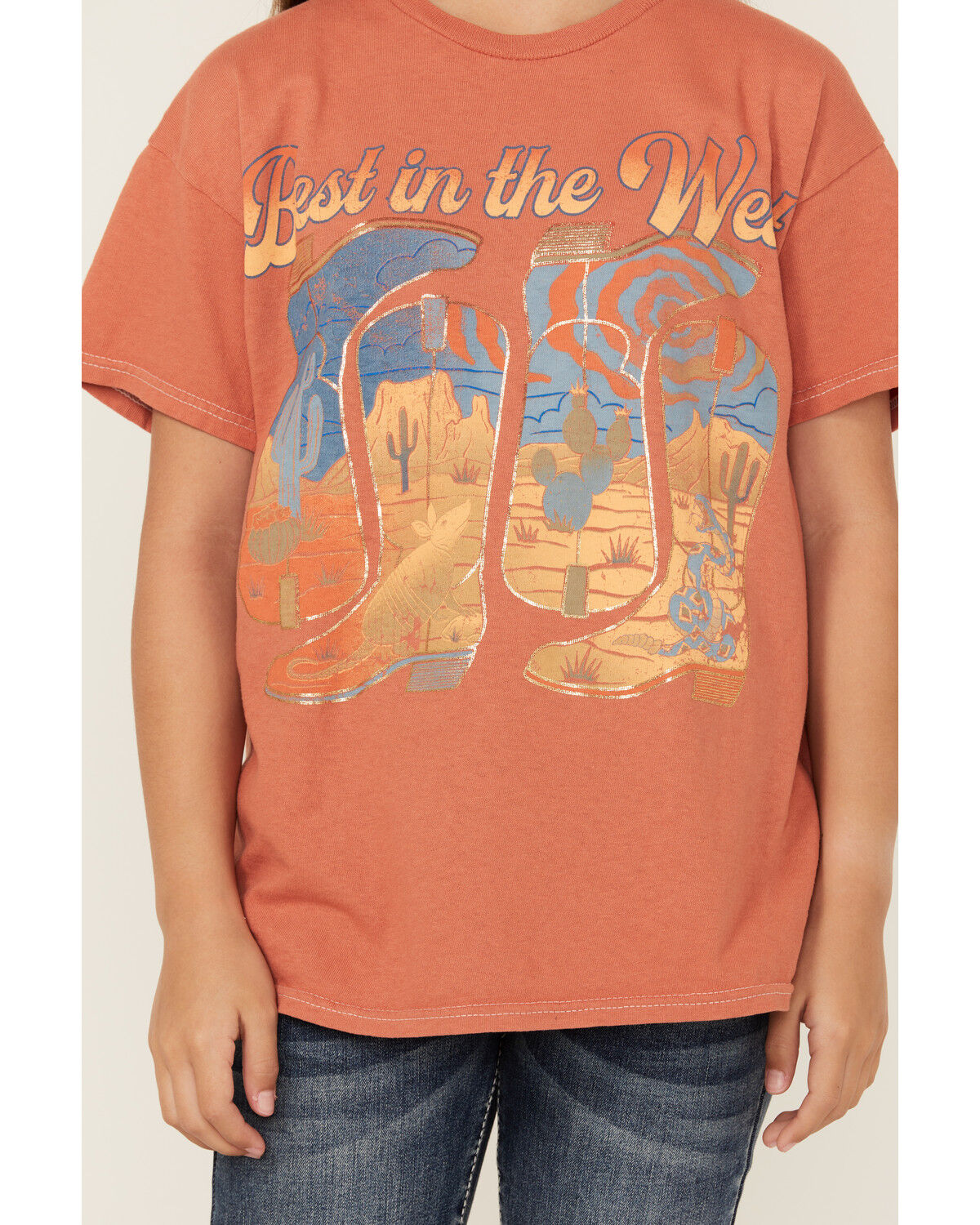 Image #3 - American Highway Girls' Best In The West Short Sleeve Graphic Tee, Rust Copper, hi-res