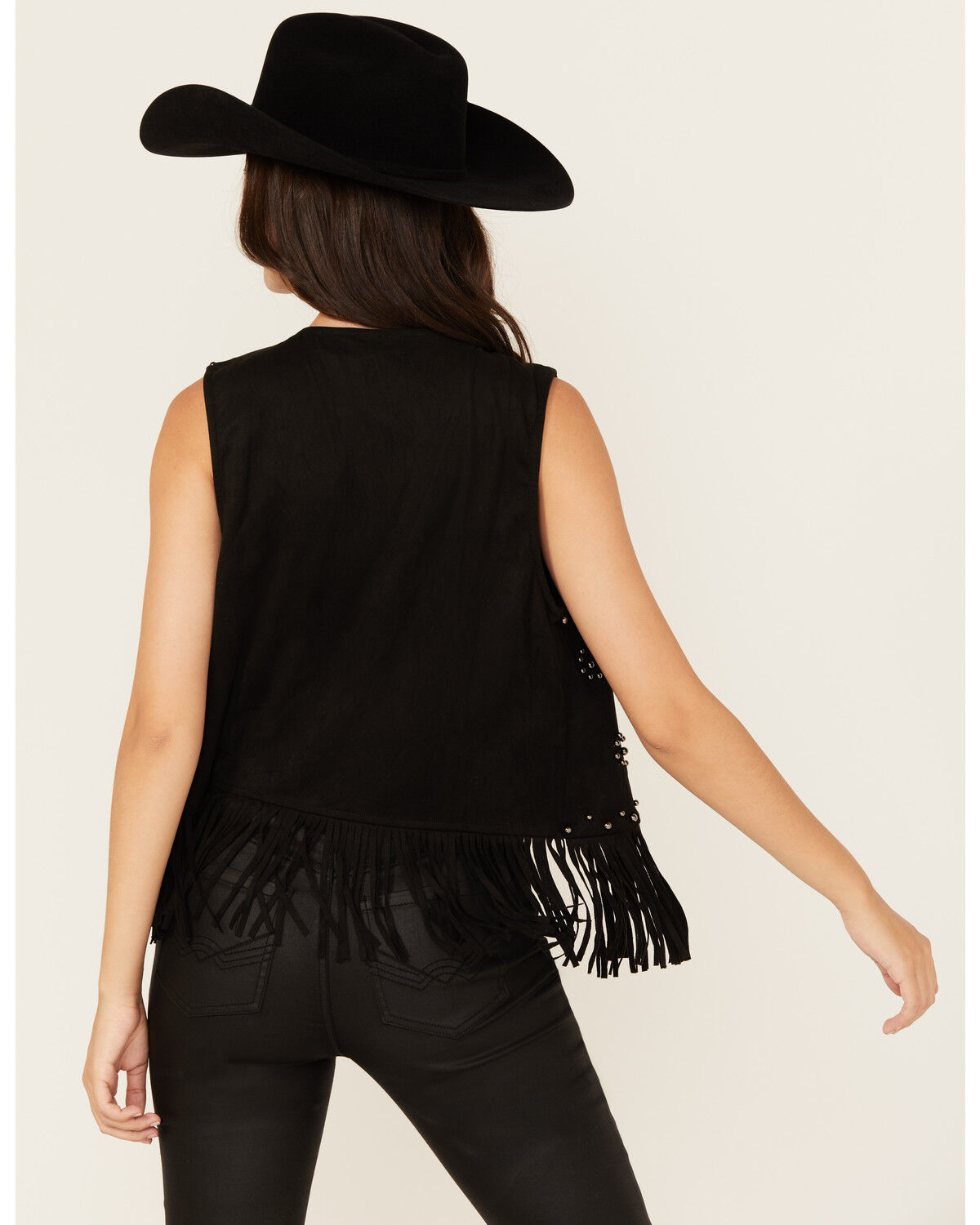 Image #4 - Vocal Women's Studded Faux Suede Vest, Black, hi-res