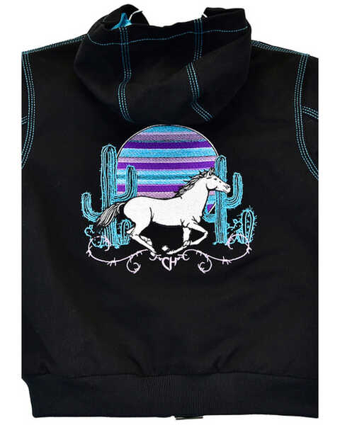 Image #2 - Cowgirl Hardware Toddler Girls' Woodsman Sunset Horse Embroidered Zip-Front Hooded Jacket, , hi-res