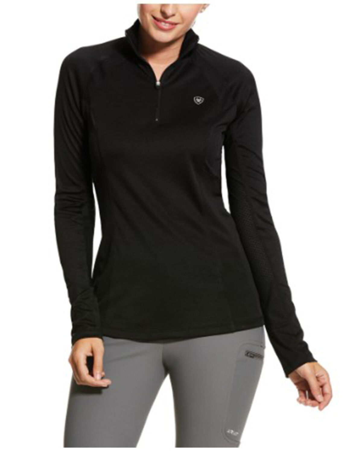 Image #1 - Ariat Women's Sunstopper 2.0 1/4 Zip Baselayer Shirt, Black, hi-res