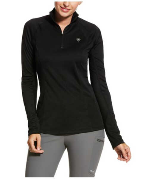 Ariat Women's Sunstopper 2.0 1/4 Zip Baselayer Shirt, Black, hi-res
