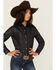 Image #1 - Cruel Girl Girls' Metallic Striped Long Sleeve Pearl Snap Western Shirt, Black, hi-res