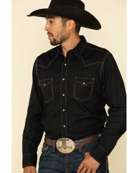 Wrangler Retro Premium Men's Black Solid Long Sleeve Western Shirt , Black, hi-res