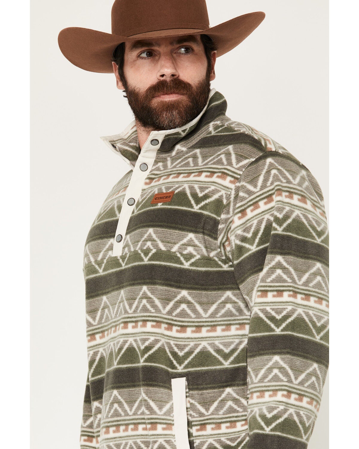 Image #2 - Cinch Men's Southwestern 1/4 Snap Pullover, Olive, hi-res