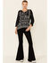 Image #1 - Bila Women's Delaney Two-Tone Print 3/4 Sleeve Peasant Top, Black, hi-res