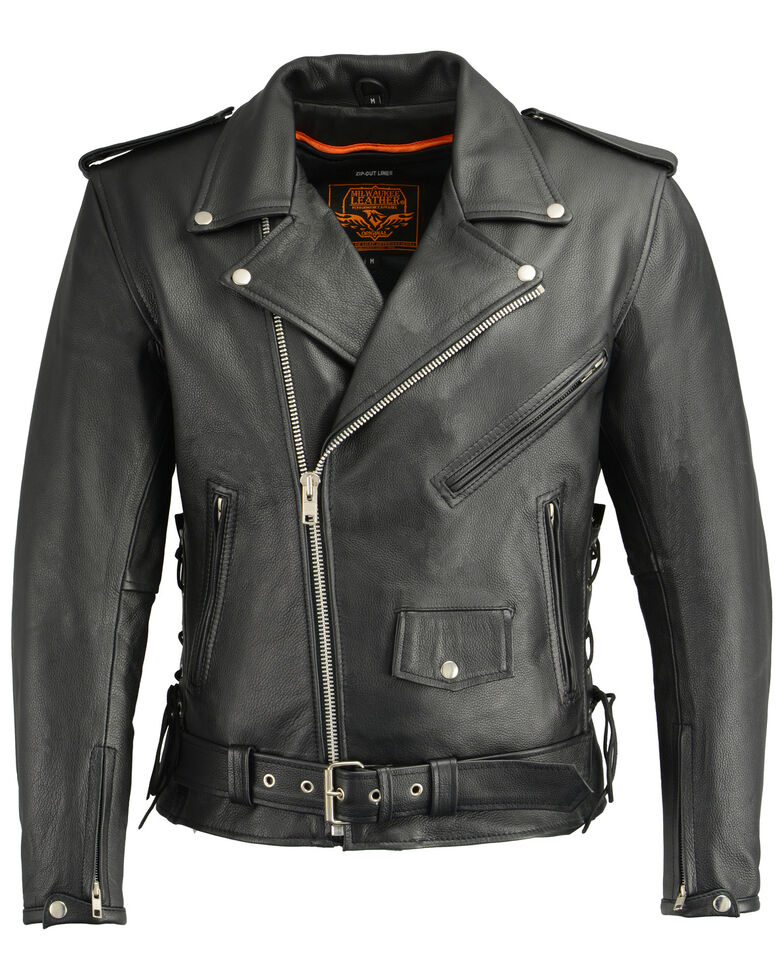 Milwaukee Leather Men's Classic Side Lace Concealed Carry Motorcycle Jacket, Black, hi-res