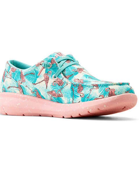 Image #1 - Ariat Women's Flamingo Print Hilo Casual Shoes - Moc Toe , Blue, hi-res