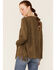 Vocal Women's Dark Olive Tiered Fringe Faux Suede Open-Front Jacket , Olive, hi-res
