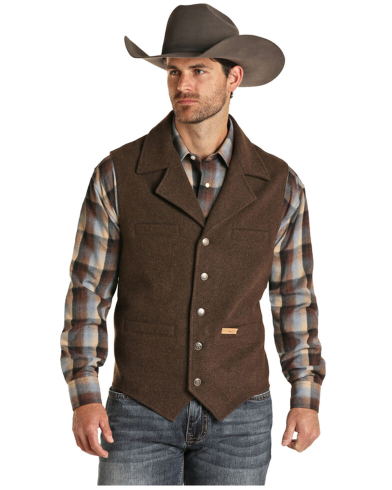 Powder River Outfitters Men's Heather Grey Montana Wool Vest , Brown, hi-res