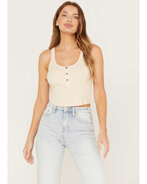 Image #1 - Cleo + Wolf Women's Cropped Ribbed Tank Top, Sand, hi-res