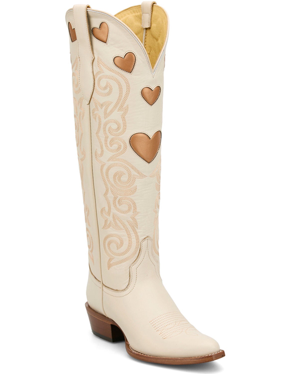 Image #1 - Justin Women's Heart Inlay Tall Western Boots - Snip Toe, Cream, hi-res