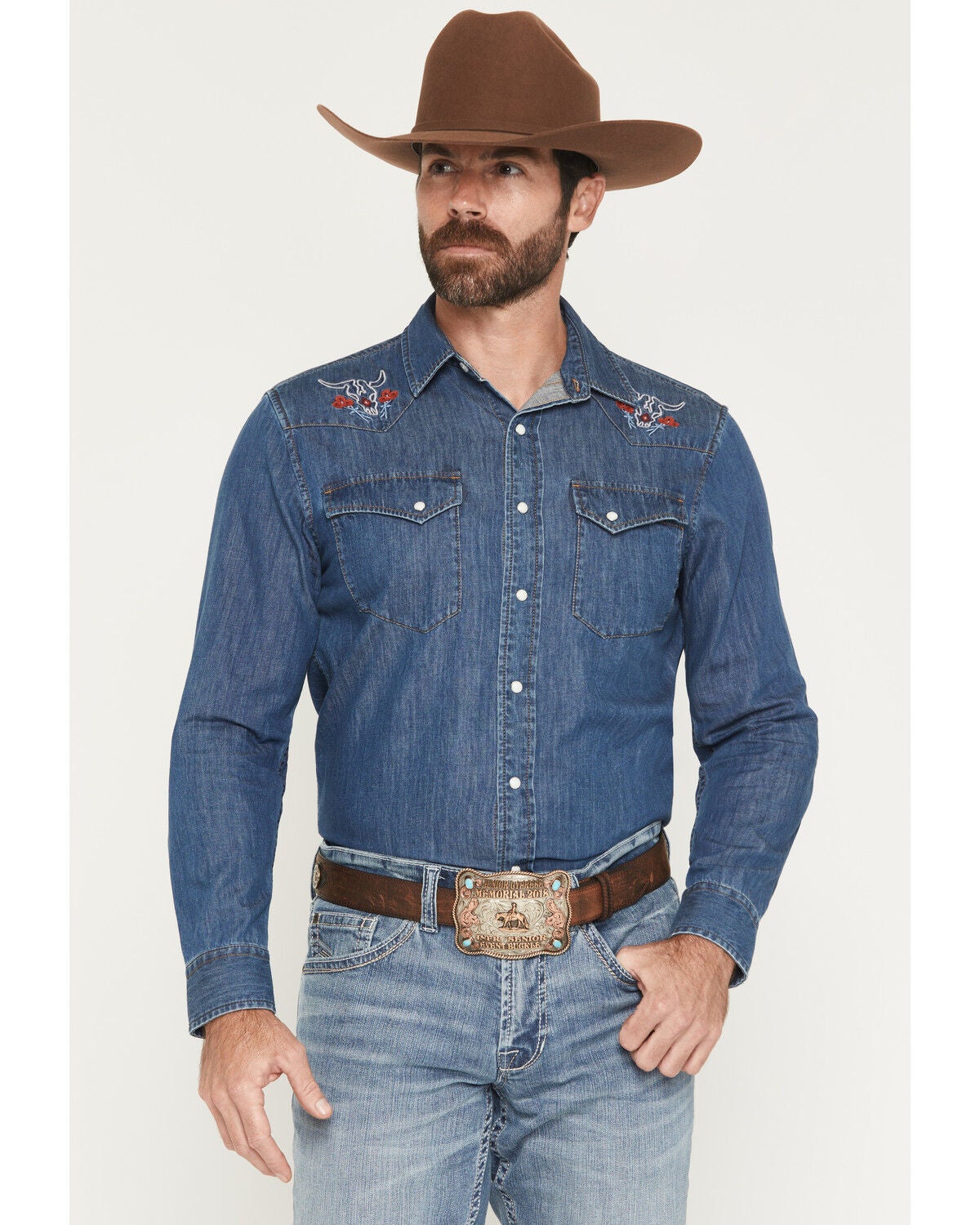 Pendleton Men's Dark Wash Gambler Long Sleeve Snap Denim Western Shirt, Dark Wash, hi-res