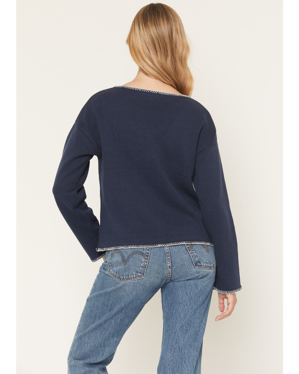 Image #4 - Originality Women's Whip Stitch Tie Front Sweater, Blue, hi-res