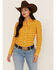 Image #1 - Stetson Women's Southwestern Embroidered Western Pearl Snap Shirt, Yellow, hi-res