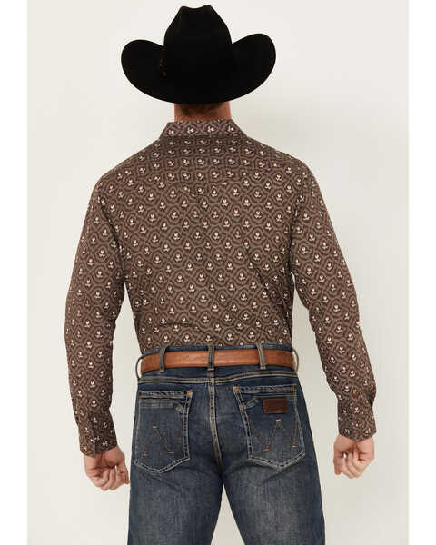 Image #4 - Gibson Trading Co. Men's Barbed Wire Floral Print Long Sleeve Snap Western Shirt, Coffee, hi-res