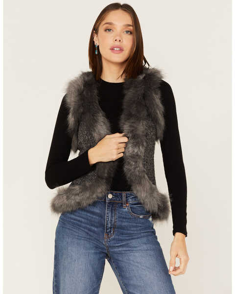 Image #1 - Shyanne Women's Faux Fur Knit Vest, Charcoal, hi-res