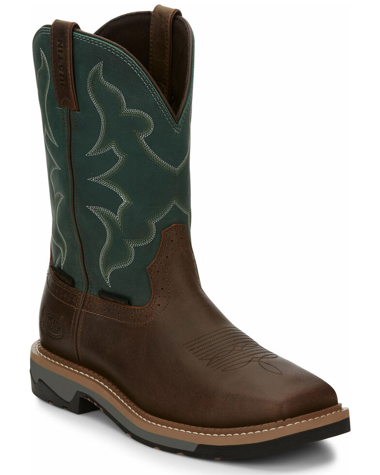 Justin Men's Carbide Waterproof Western Work Boots - Composite Toe, Brown, hi-res
