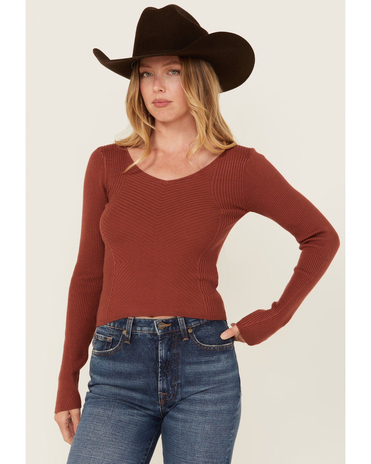 Shyanne Women's Ribbed Long Sleeve Sweater, Mauve, hi-res