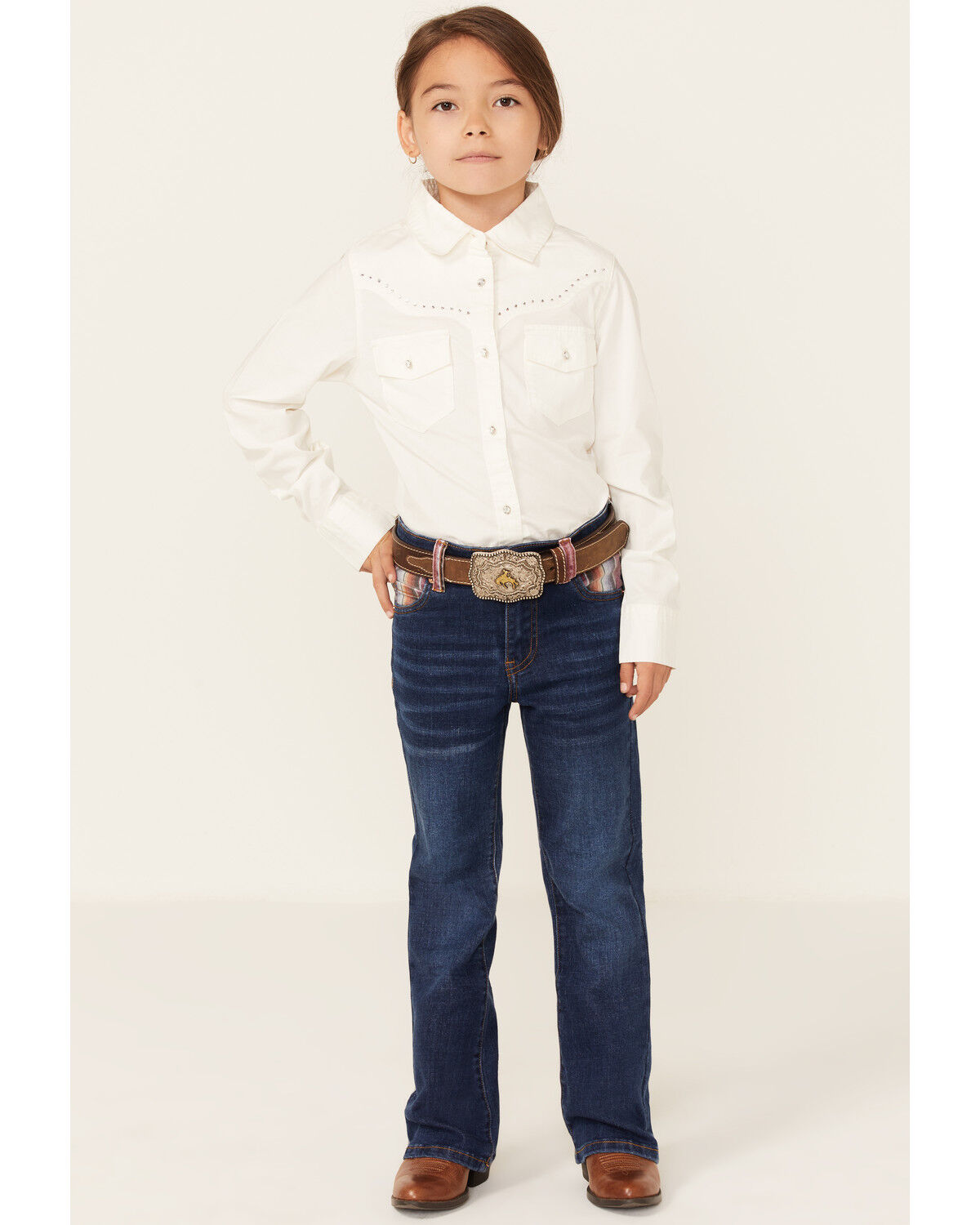 Image #1 - Ranch Dress'n Girls' Serape Pocket Stretch Regular Bootcut Jeans, Blue, hi-res